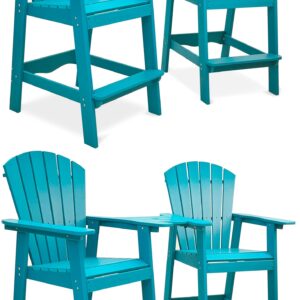 Aoorun 59''H Tall Adirondack Chairs, Balcony Chairs Set bar Height, Outdoor Chairs Set with Table (27.9" W x 51.9" H) - Blue