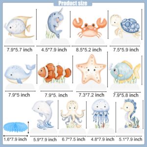 12Pcs Ocean Sea Animal Honeycomb Centerpieces Ocean Animals Baby Shower Decorations Under The Sea Party Table Centerpieces Sea Animals Decorations for Sea Theme Birthday Party Supplies