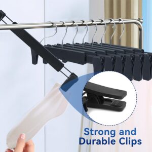 30 Pack Shorts Hangers with Clips, ZOUTOG Plastic Space Saving Hangers for Shorts Adjustable Clips, Non Slip Pants Hangers with Clips, Shirts, Dresses, Coats, Kids Clothes, Trouser & More, Black