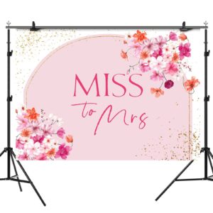 Rsuuinu Miss to Mrs Bridal Shower Backdrop Pink Flowers Golden Dots Photography Background Wedding Bride to Be Cake Table Party Decorations Banner Supplies Favors Photo Booth Studio Props 7x5ft