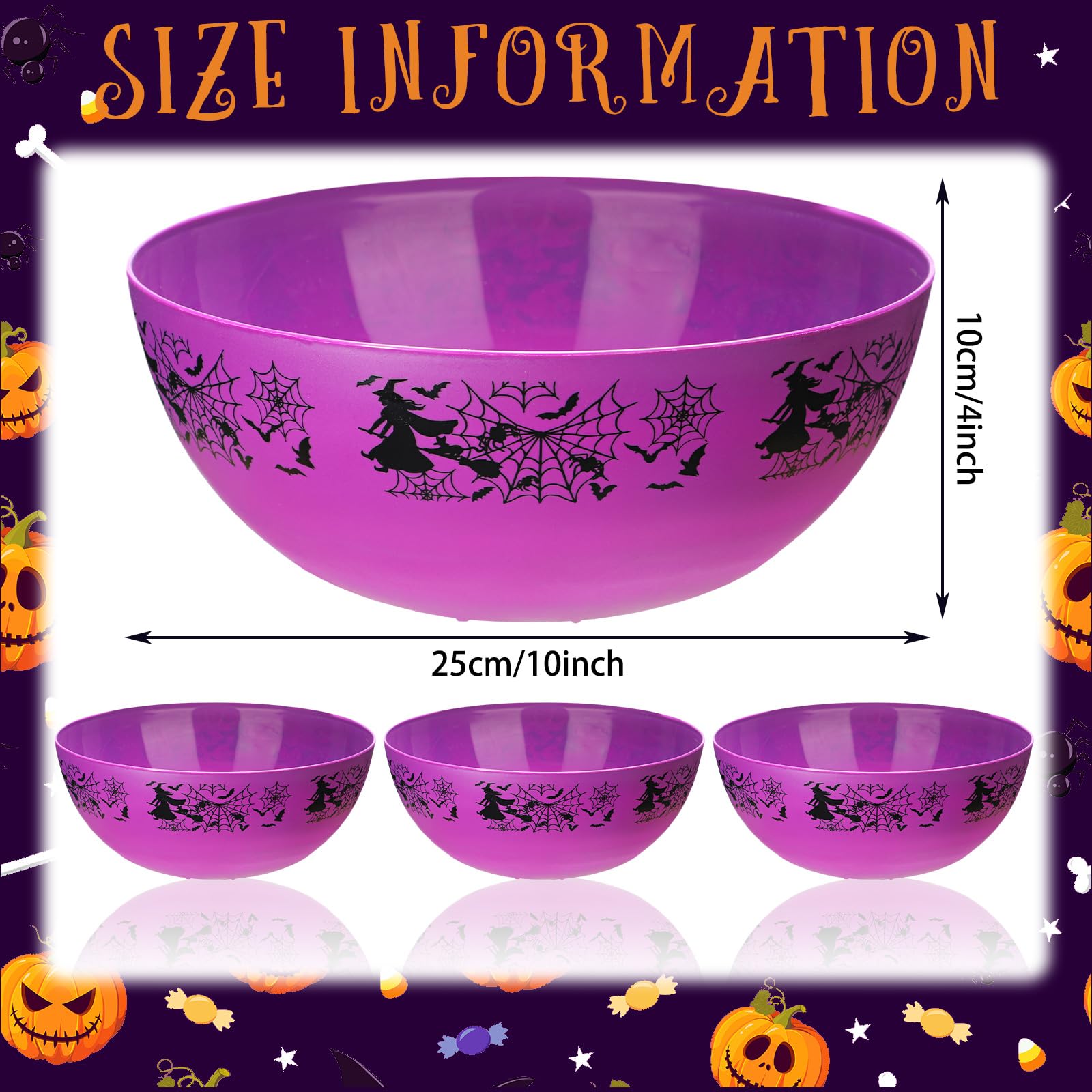 Didaey 3 Pcs Halloween Candy Bowl Halloween Plastic Trick Treat Candy Bowls Halloween Party Supplies Large Halloween Party Plastic Serving Bowl Tableware Halloween Candy Holders (Web)