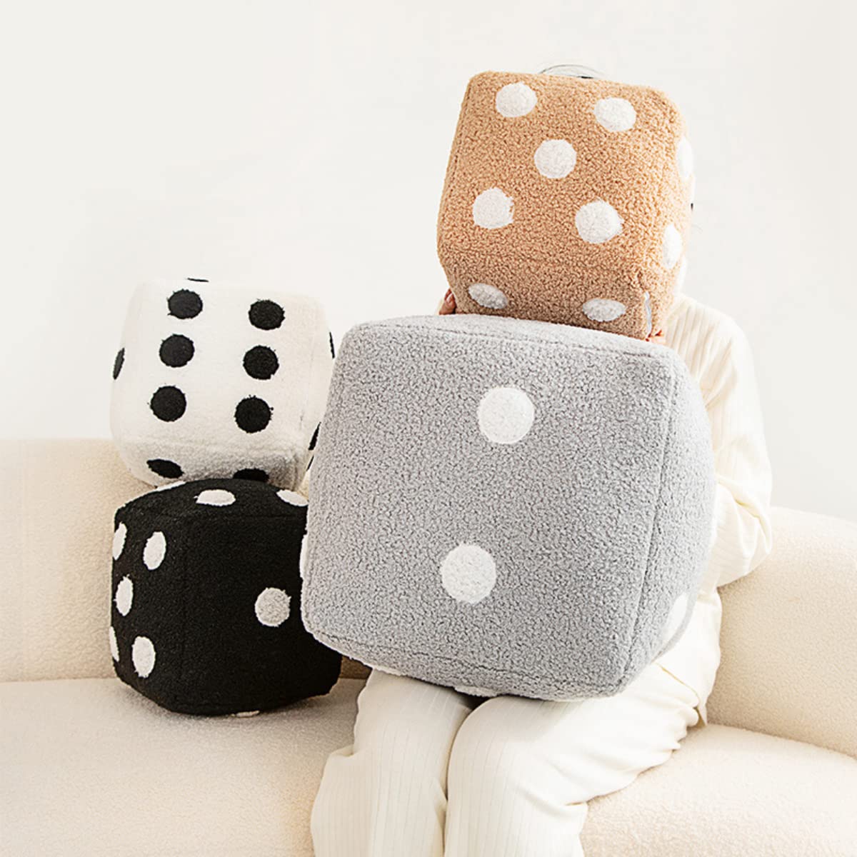 YUZHINUO Creative Funny Simulation Dice Plush Pillow Cubic Cube Plush Pendant Dolls Stuffed Soft Sofa Back Cushion Creative Home Decor (Grey,30cm/11.8 inch)