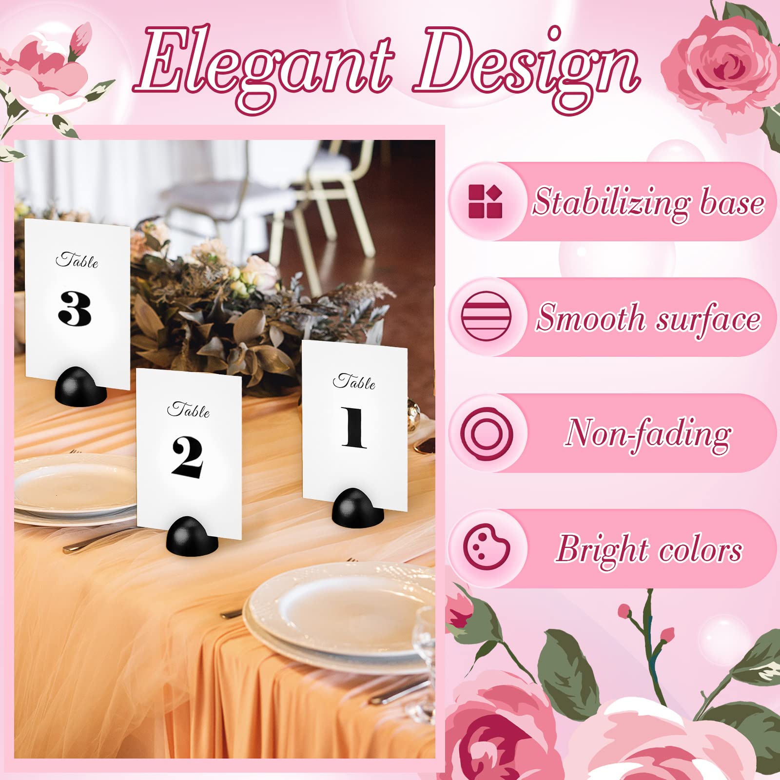 20 Pieces Table Number Cards Round Table Number Stands Modern Cursive Table Number 1-20 for Wedding Reception Anniversary Party Restaurant Events 4 x 6 Inches (Black)