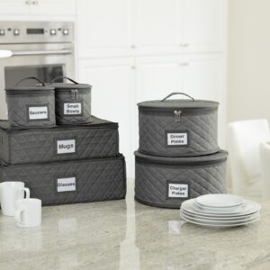 2 Pack 6" Small Plate Storage Case - China Storage Container - Stackable With Padded Interior to Store Dinnerware Dishes - 24 Felt Dividers Included - Gray - Great for Saucers and Small Bowls