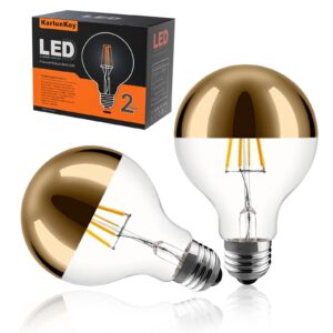 karlunkoy large half gold light bulb,8w (80w equivalent) dimmable led edison bulbs,g95/g30 globe decorative led bulb half chrome reflected light 2700k soft white e26 base pack of 2