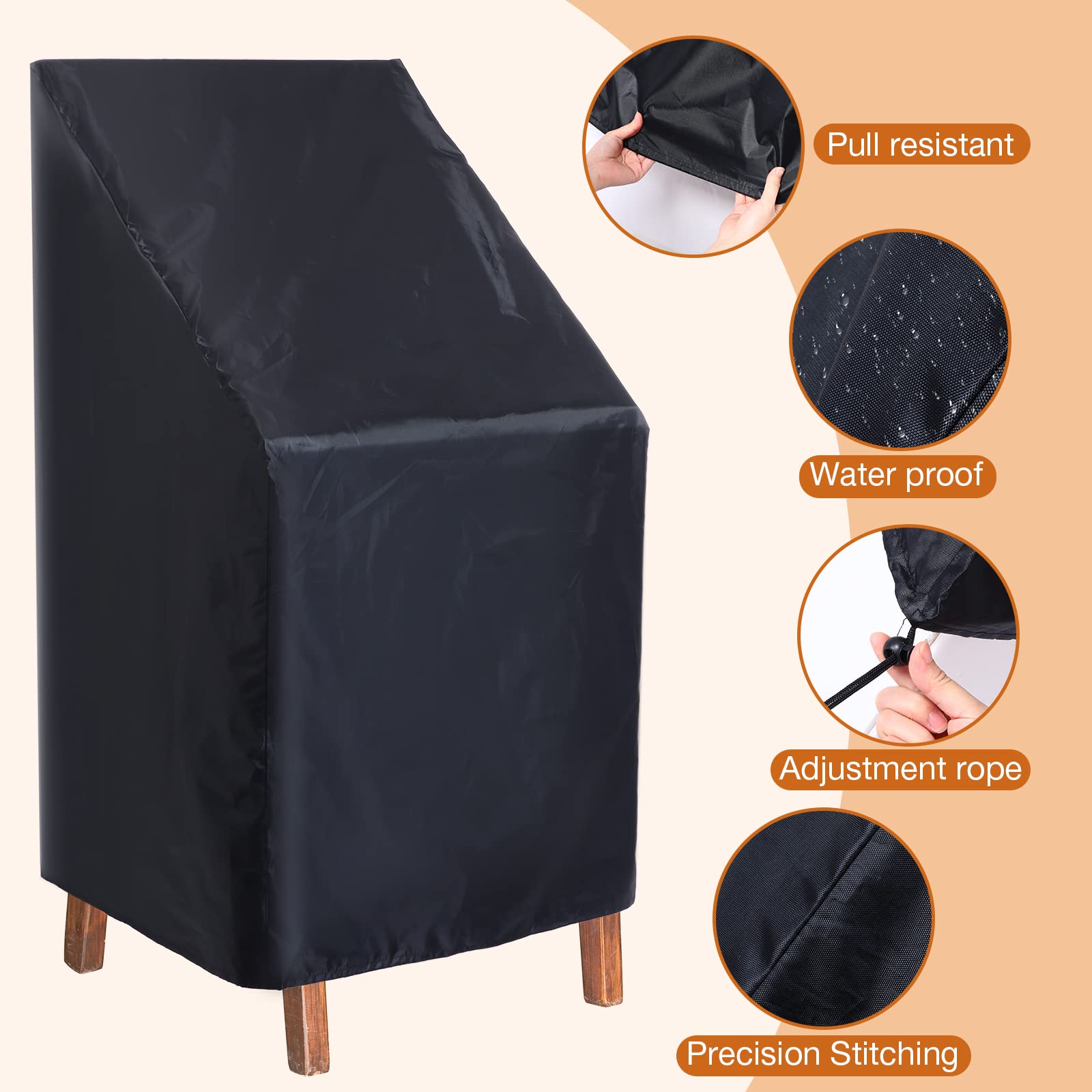 Woanger 8 Pcs Black Patio Chair Cover Outdoor Chair Cover 210D Oxford Cloth Waterproof Stacking Chair Cover High Back Lawn Chair Cover with Storage Bag for Protecting Furniture Chair 25 x 25x 47inch