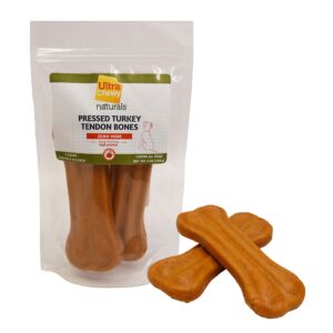 Ultra Chewy Turkey Tendon Pressed Bones for Dogs - Premium All-Natural, Hypoallergenic, Long-Lasting Dog Chew Treat, Easy to Digest, Ingredient Sourced from USA (6 Inches - 2 Pack)