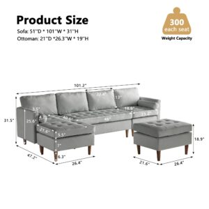 ORRD U-Shape Convertible Sectional Sofa, Modular Sleeper Couch Chaise Modern 6 Seater Velvet Sofa for Living Room, Bedroom, Apartment