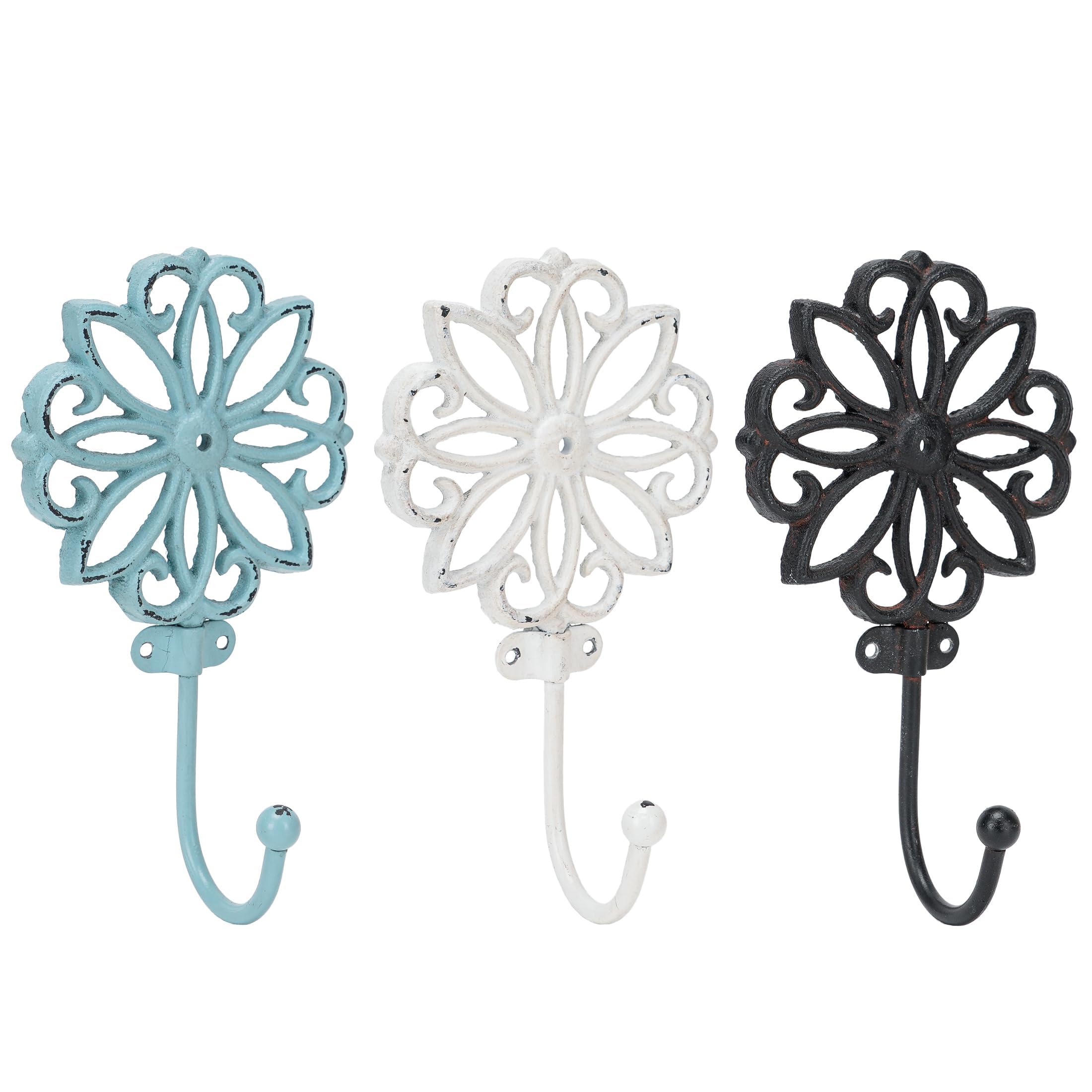 SOFFEE DESIGN Set of 3 Metal Coat Hooks,Hollow Flower Pattern Design Retro Friction Process, High Load-Bearing, for Vocation House, Bohe Room