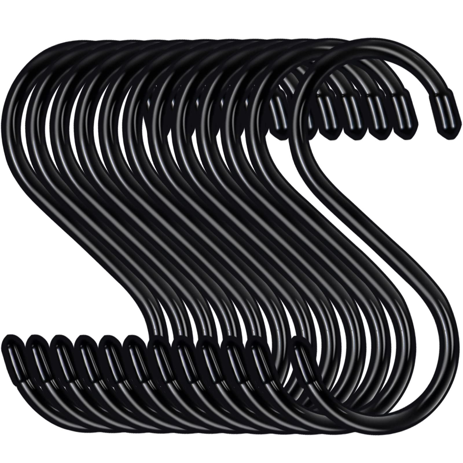 HiGift 12 Pack Vinyl Coated S Hooks, 5 Inch Large S Hooks for Hanging Plant Heavy Duty, Non Slip Metal Black Rubber Coated Closet S Hooks for Hanging Jeans Plants Pot Pan Cups Clothes Curtain