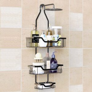 KLEVERISE Shower Caddy Over Shower Head Bathroom Hanging Shower Organizer, Shower Storage Rack Basket with Hooks for Razor and Sponge Rustproof