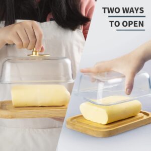 BTWD Glass Butter Dish with Lid for Countertop and Refrigerator, Extra Large Butter Keeper Container Storage with Handle for Fridge, Butter Holder for Counter, Butter Tray Clear Covered Butter Dishes