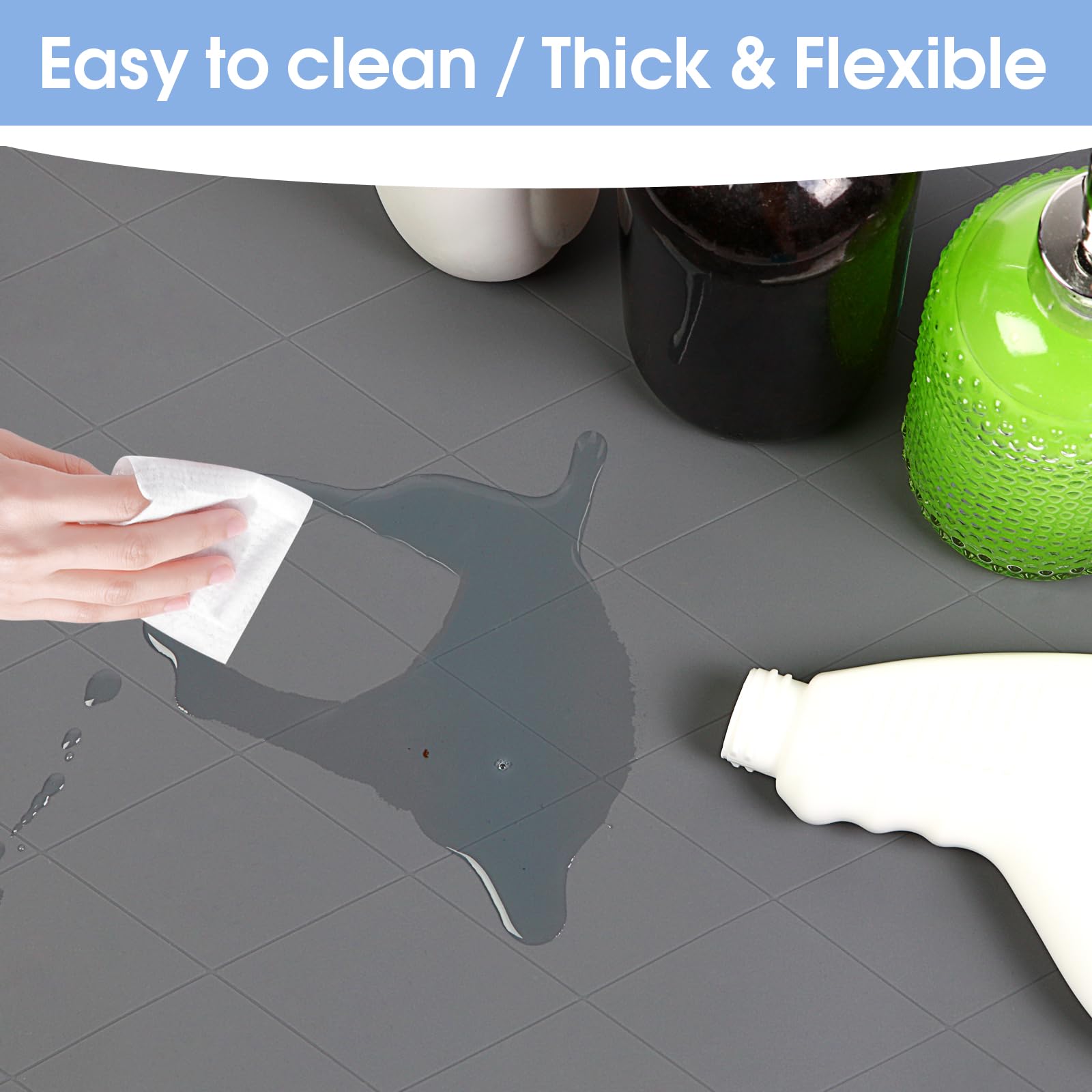 Under Sink Mat Kitchen Cabinet Tray, Flexible Waterproof Silicone Made, Disifenction Surface - 34" x 22"