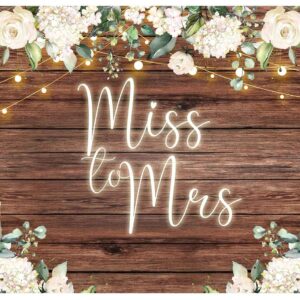 Sensfun Miss to Mrs Bridal Shower Backdrop Rustic White Floral Wooden Wedding Photography Background Vinyl Engagement Party Cake Table Decorations Banner Photo Booth 7x5ft