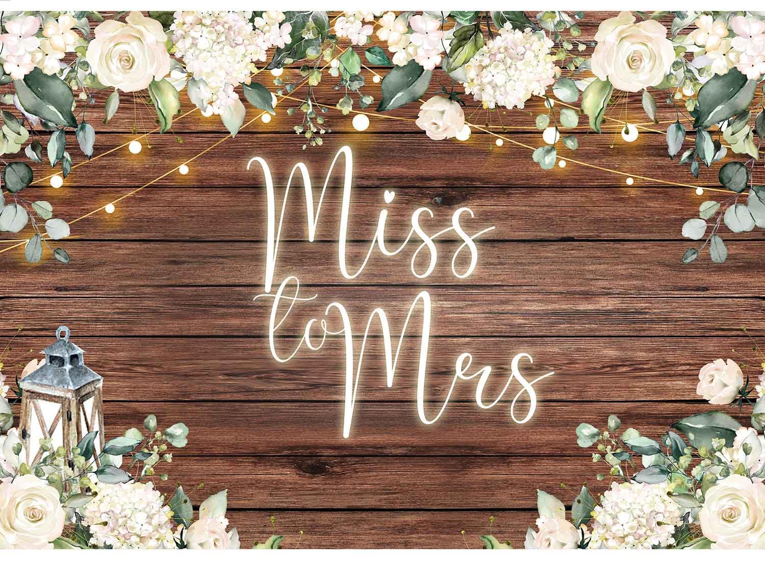 Sensfun Miss to Mrs Bridal Shower Backdrop Rustic White Floral Wooden Wedding Photography Background Vinyl Engagement Party Cake Table Decorations Banner Photo Booth 7x5ft