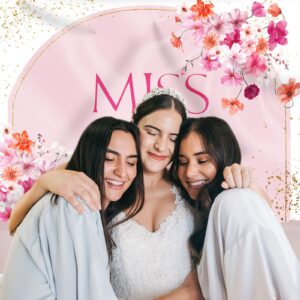 Rsuuinu Miss to Mrs Bridal Shower Backdrop Pink Flowers Golden Dots Photography Background Wedding Bride to Be Cake Table Party Decorations Banner Supplies Favors Photo Booth Studio Props 7x5ft