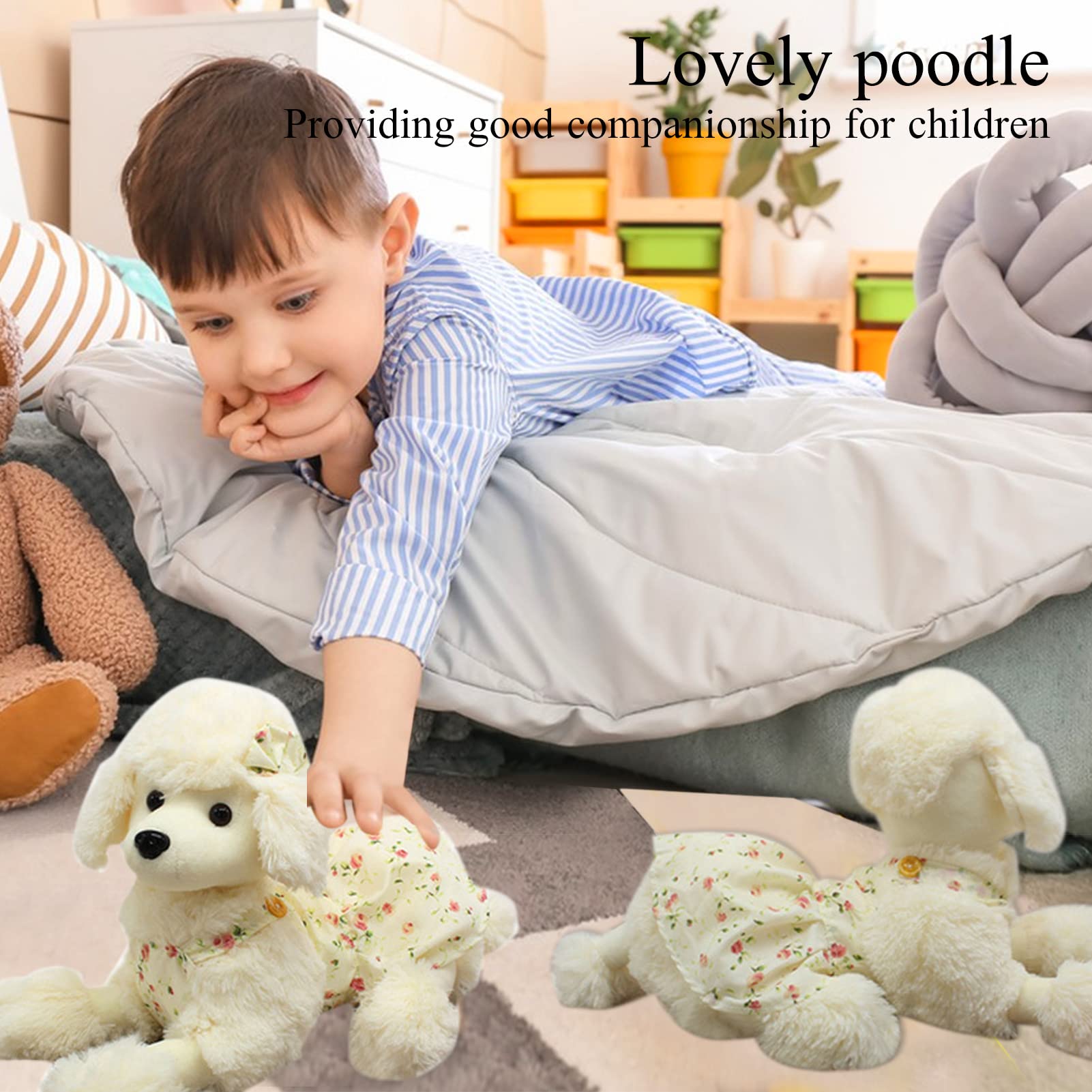 AUCOOMA 11.8" Poodle Stuffed Animal Plush, Dog Plush Toy Puppy Pillow for Kids White