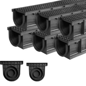 Natotela Deep Profile HDPE Trench Drain-39.4Lx6.1Wx5.5H in. Channel Drain with Grates,6 Pack Total Length 236.22 in, Plastic Trench Drain System for Outdoor,Downspout,Yard Fence,Pool,Sidewalk,Patio