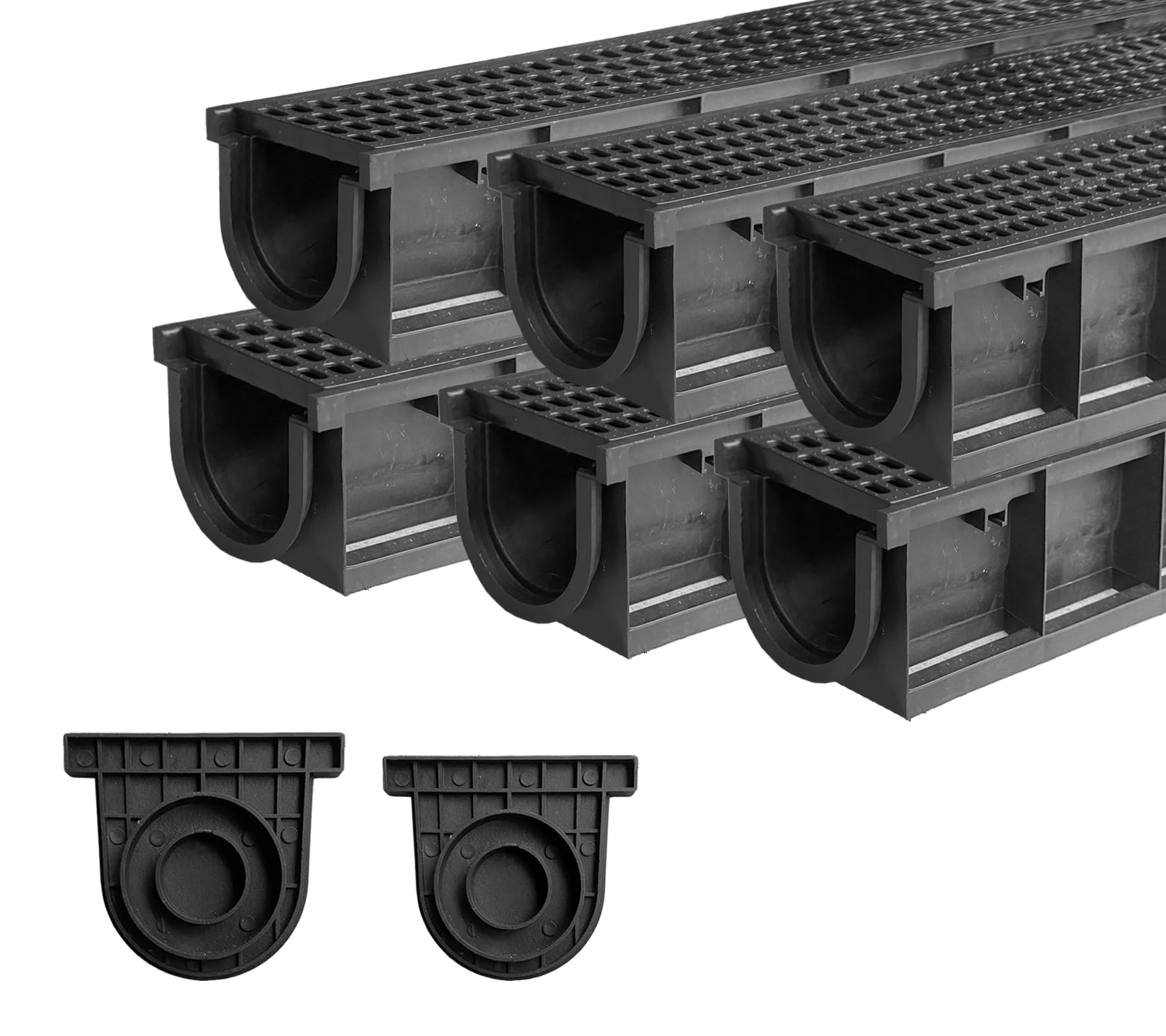 Natotela Deep Profile HDPE Trench Drain-39.4Lx6.1Wx5.5H in. Channel Drain with Grates,6 Pack Total Length 236.22 in, Plastic Trench Drain System for Outdoor,Downspout,Yard Fence,Pool,Sidewalk,Patio