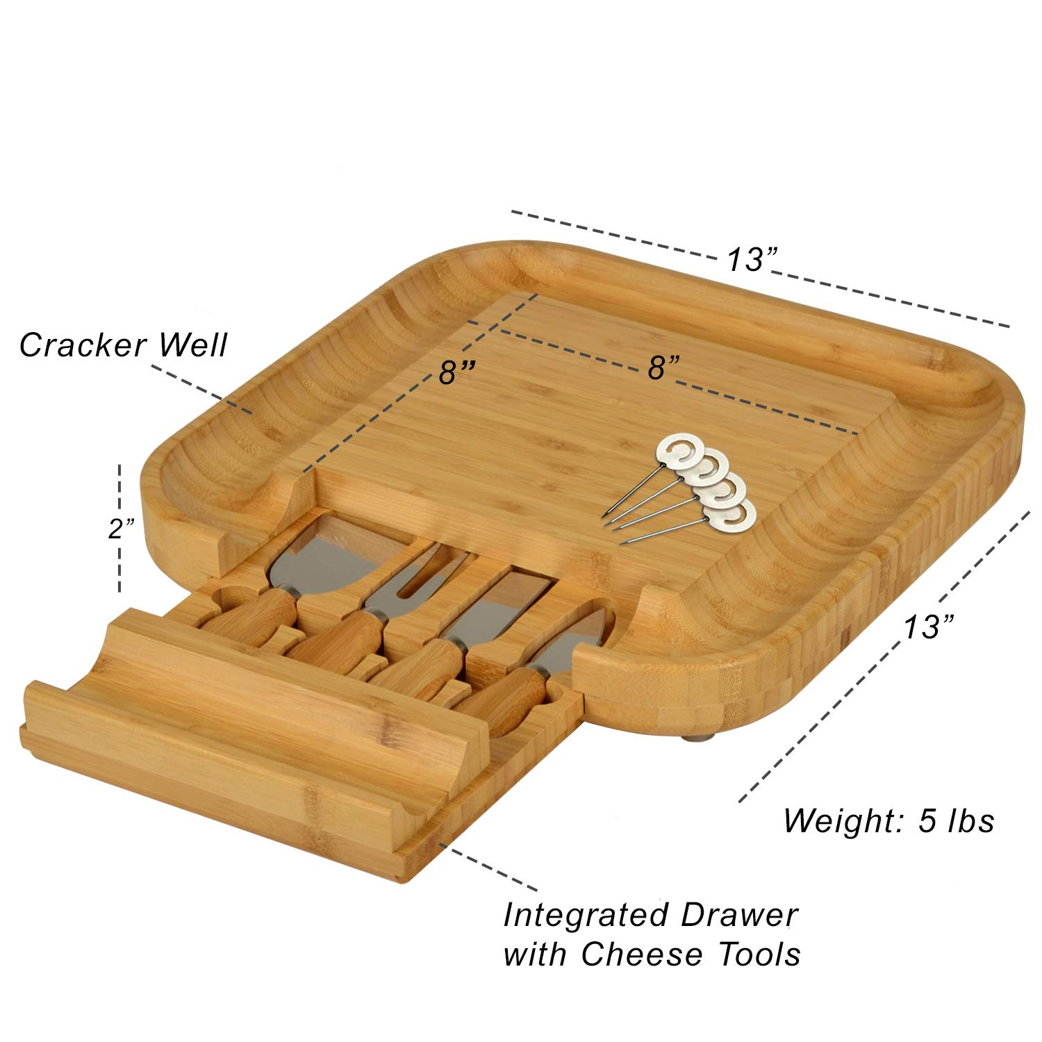 NCAA Alabama Crimson Tide Officially Licensed Bamboo Cheese/Charcuterie Board with knife Set & cheese Markers by Picnic at Ascot