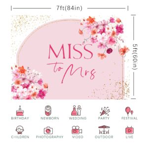 Rsuuinu Miss to Mrs Bridal Shower Backdrop Pink Flowers Golden Dots Photography Background Wedding Bride to Be Cake Table Party Decorations Banner Supplies Favors Photo Booth Studio Props 7x5ft