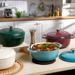 NUTRIUPS Enameled Cast Iron Dutch Oven Pot with Lid Heavy Duty Casserole Dish 3-Quart (Green)