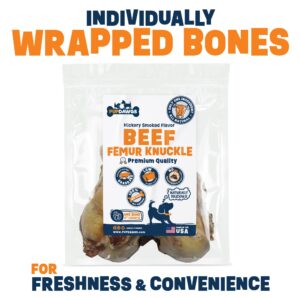 PUPDAWGS Dog-Bones-for-Aggressive-Chewers | 6" Hickory Smoked Flavor Femur Knuckle | Dog-Bones-for-Large-Dog | All Natural Dog Bone Treats Made in The USA (Single Bone)