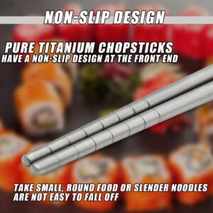 Carimee Titanium Chopsticks 1 Pair with Carry Case, 9” Lightweight Chopsticks reusable, Travel utensils, Non-Slip, Dishwasher Safe, Eco-Friendly, Portable, 2023 Gifts Set- White Case