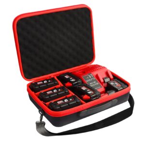 tenmoer tool battery hard carrying case fits for milwaukee/makita/ryobi 12v/18v/20v battery and charger, power tool box storage bag with adjustable dividers for small parts and hardware organizer