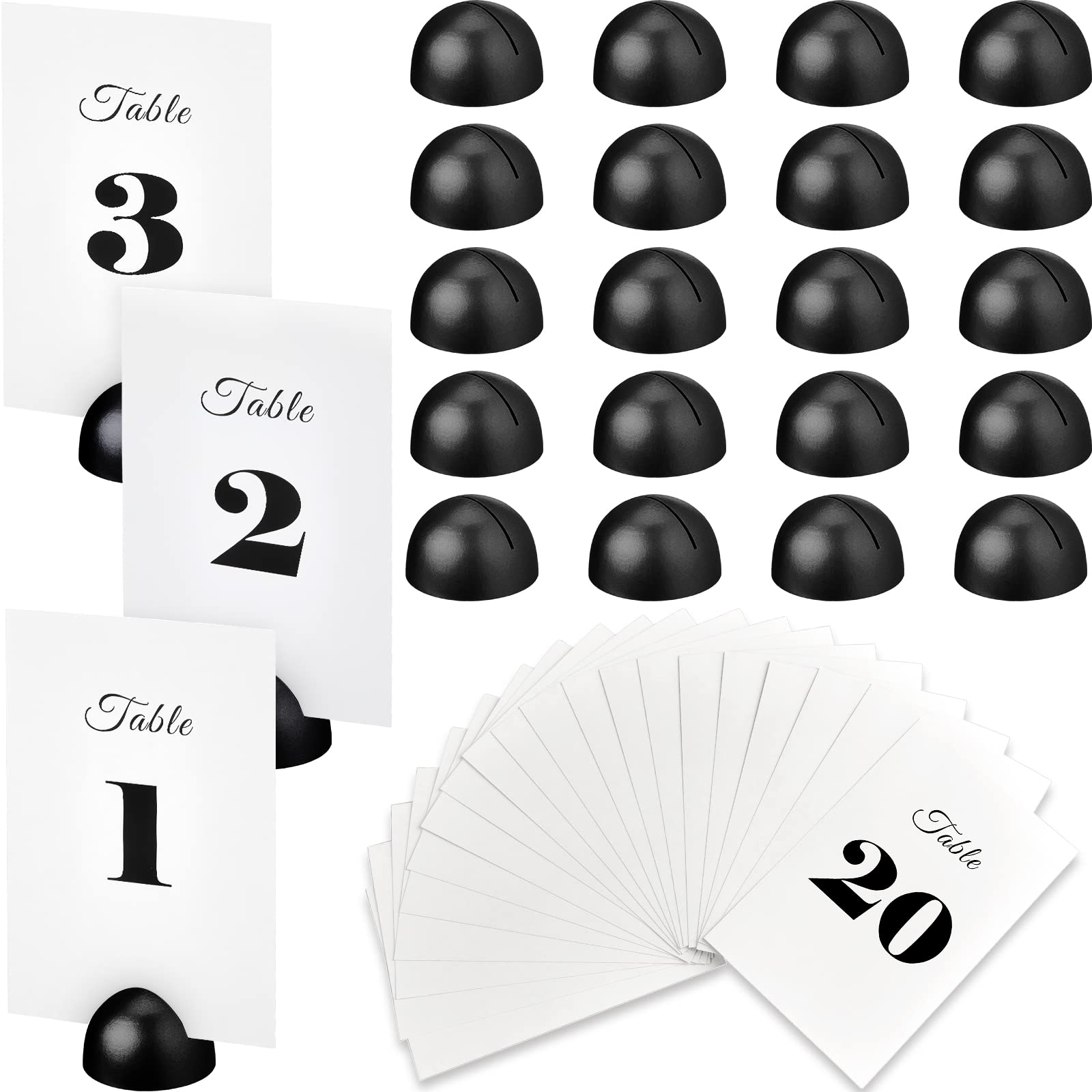 20 Pieces Table Number Cards Round Table Number Stands Modern Cursive Table Number 1-20 for Wedding Reception Anniversary Party Restaurant Events 4 x 6 Inches (Black)