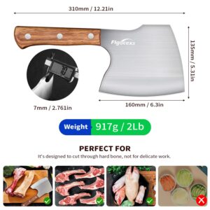 Flgocexs Meat Cleaver Knife Heavy Duty-Butcher Axe Knife Bone Chopper Stainless Steel Butcher Axe Knife with Wood Handle Bone Breaker Knife Axe Bone Chopper for Kitchen Slaughterhouse…