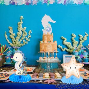 12Pcs Ocean Sea Animal Honeycomb Centerpieces Ocean Animals Baby Shower Decorations Under The Sea Party Table Centerpieces Sea Animals Decorations for Sea Theme Birthday Party Supplies