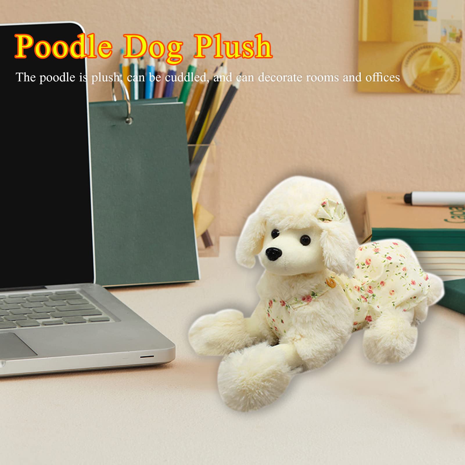 AUCOOMA 11.8" Poodle Stuffed Animal Plush, Dog Plush Toy Puppy Pillow for Kids White