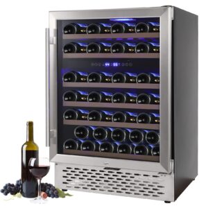 wine cooler refrigerator 51 bottles compressor dual zone built-in or freestanding fridge with seamless stainless steel & triple-layer tempered reversible glass door and temperature memory function