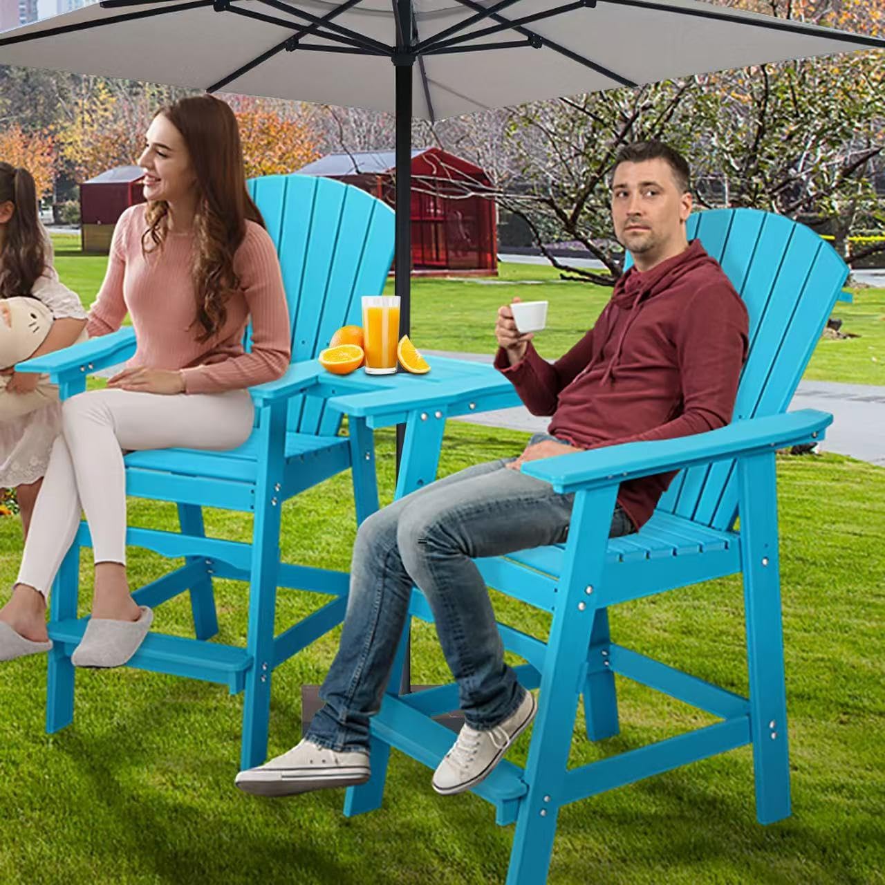 Aoorun 59''H Tall Adirondack Chairs, Balcony Chairs Set bar Height, Outdoor Chairs Set with Table (27.9" W x 51.9" H) - Blue