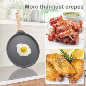 Bobikuke Nonstick Crepe Pan with Spreader,10 Inch Dosa Pan for Stove Tops Griddle Pan Flat Pan,Tawa Dosa Tortilla Pan,Compatible with All Stovetops - Black