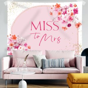 Rsuuinu Miss to Mrs Bridal Shower Backdrop Pink Flowers Golden Dots Photography Background Wedding Bride to Be Cake Table Party Decorations Banner Supplies Favors Photo Booth Studio Props 7x5ft