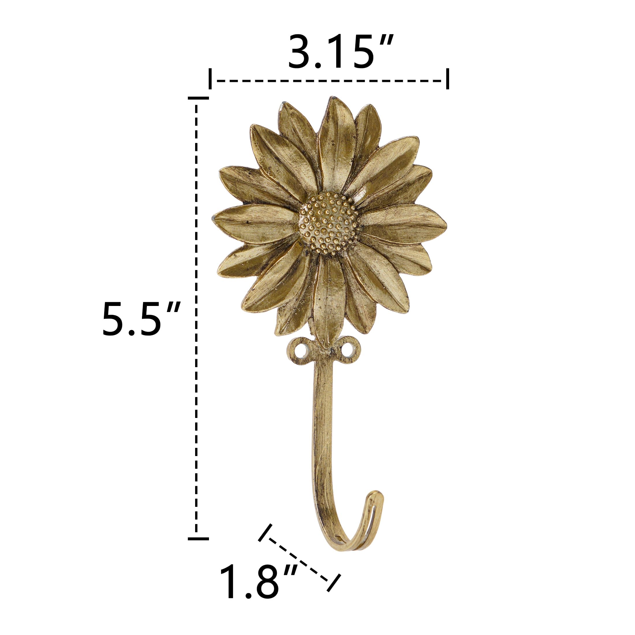 SOFFEE DESIGN 2pcs Golden Single Hooks 3D Flower Retro Style for Room Wall Mounted Decoration, Coat Hat Scarf Hanging Entry Heavy Duty Hooks, Home Decor