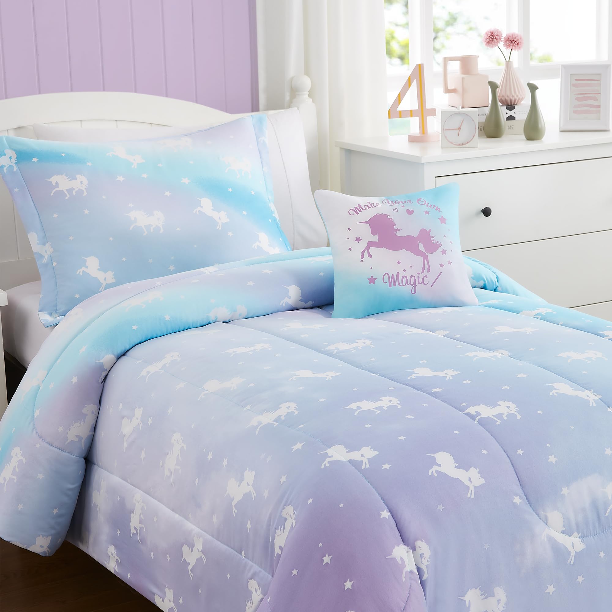 Kaleido Space KALEIDOSPACE Kids Twin Comforter Sets for Girls, Glow in The Dark Unicorn Bedding Sets -3 Pieces Lightweight Bed in A Bag