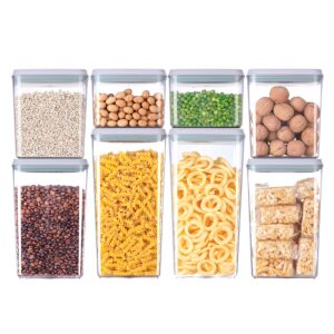 8-piece set of pop airtight food storage containers with lids stackable containers for kitchen pantry organization ideal for cereal snacks flour sugar coffee and spaghetti (1.2, 2.0, 2.7, 3.3qt)*2