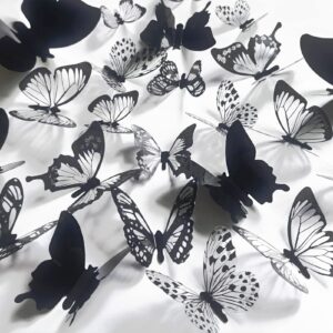 ewong 3d butterfly wall decor - 66pcs black butterfly decoration party cake decorations - removable waterproof butterfly wall decal birthday home room decor bathroom bedroom sticker & murals