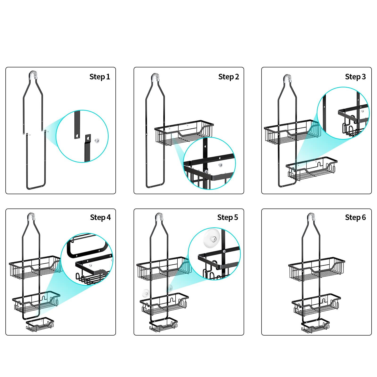 KLEVERISE Shower Caddy Over Shower Head Bathroom Hanging Shower Organizer, Shower Storage Rack Basket with Hooks for Razor and Sponge Rustproof