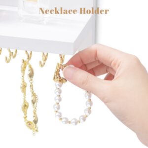 HappyHapi Hanging Jewelry Organizer Necklace Organizer Jewelry Hanger with 36 Hooks,Wall Mounted Jewelry Organizer for Necklace Earrings and Rings (White)