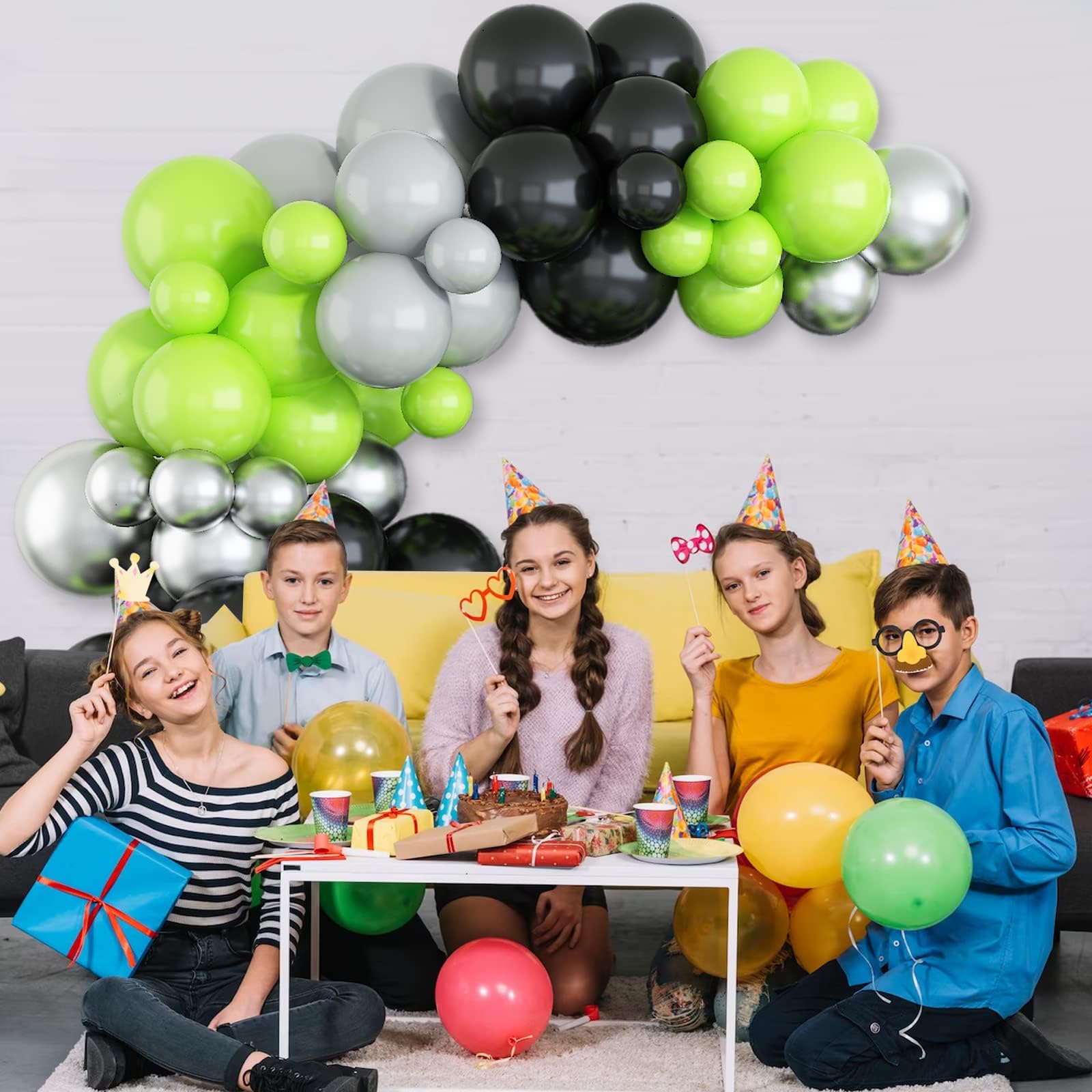 Green and Black Balloon Arch Kit, Latex Birthday Balloons Green Black Grey Silver Balloon Garland Kit 5 10 18 inch Party Balloons for Baby Shower Decorations Birthday Wedding Graduation Party