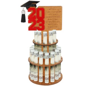 2023 New Graduation Gift Money Holder, DIY Double-Layer Cash Holders with 25 Holes，Creative Converting Congrats Grad Card Holder Money Cake for Graduation Party(Red)