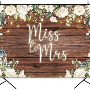 Sensfun Miss to Mrs Bridal Shower Backdrop Rustic White Floral Wooden Wedding Photography Background Vinyl Engagement Party Cake Table Decorations Banner Photo Booth 7x5ft