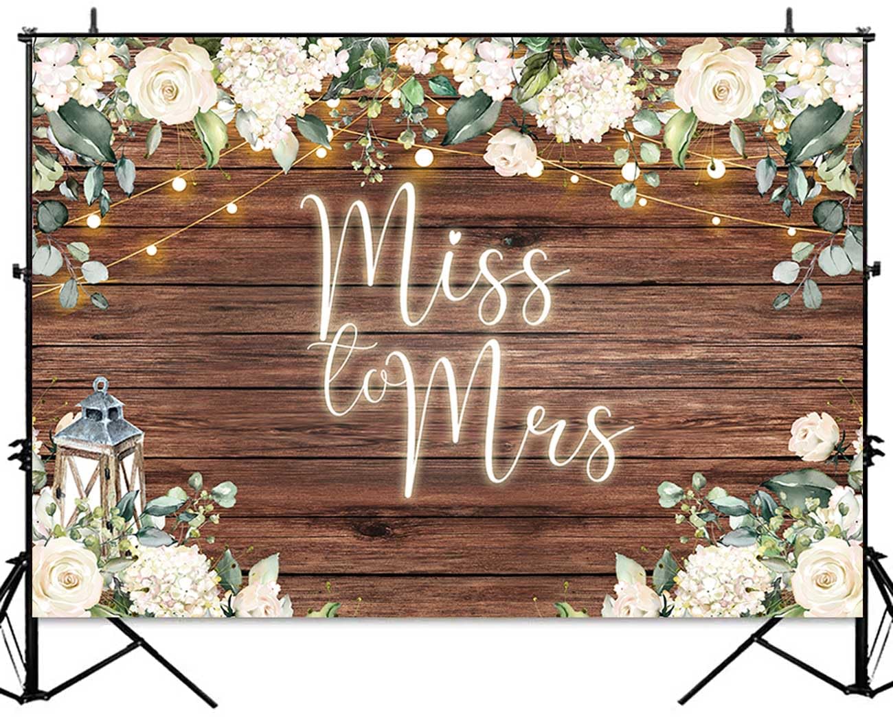 Sensfun Miss to Mrs Bridal Shower Backdrop Rustic White Floral Wooden Wedding Photography Background Vinyl Engagement Party Cake Table Decorations Banner Photo Booth 7x5ft