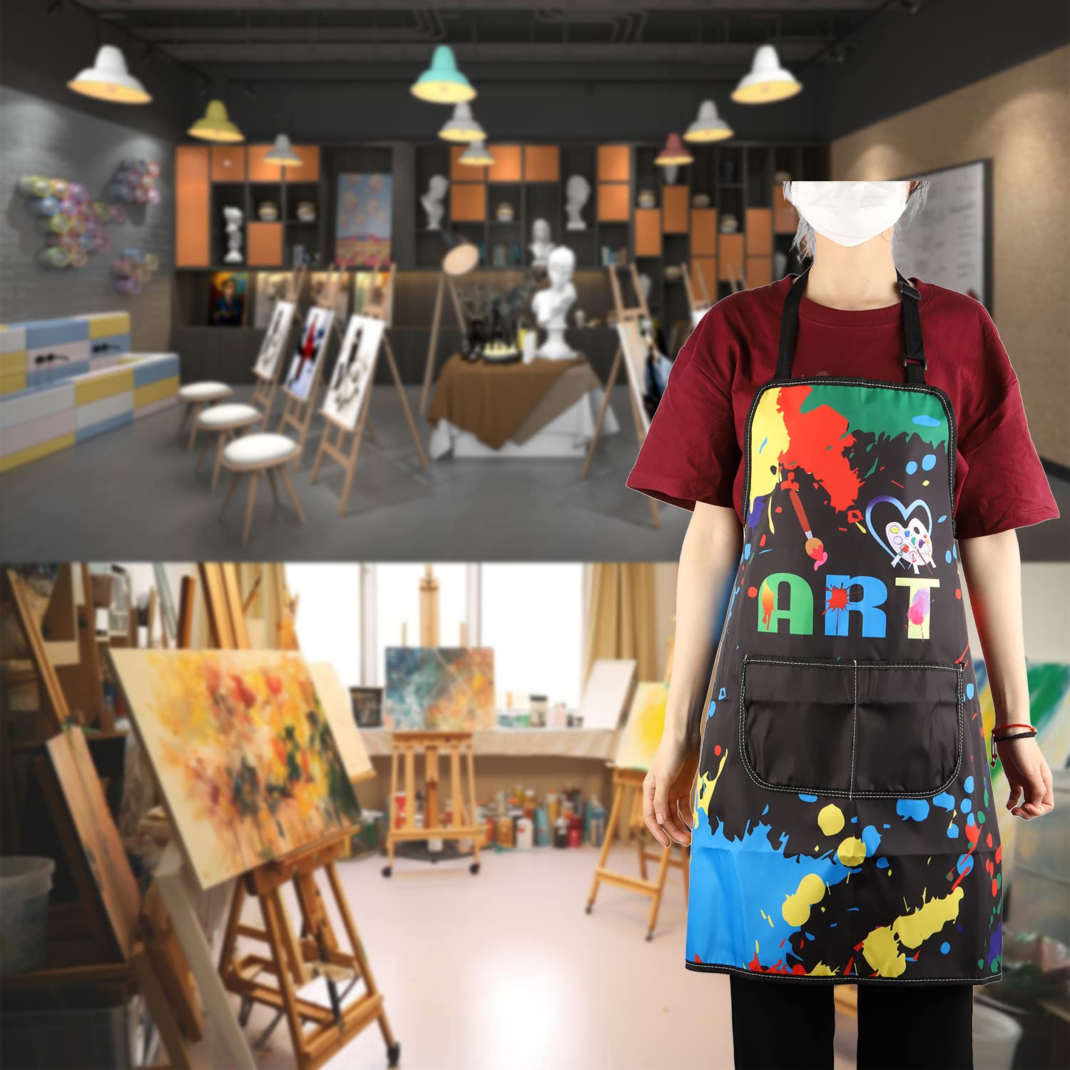 MBMSO Painting Artist Apron with Pockets Artist Painter Gifts Art Lover Gift for Art Teacher Student Painter Apron Waterproof (Love Art apron-black)