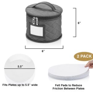 2 Pack 6" Small Plate Storage Case - China Storage Container - Stackable With Padded Interior to Store Dinnerware Dishes - 24 Felt Dividers Included - Gray - Great for Saucers and Small Bowls