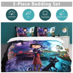 Cora_line Funny Bedding Set 3-Piece 79"x90" Cartoon Room Decor with 1 Duvet Cover and 2 Pillowcase All Season